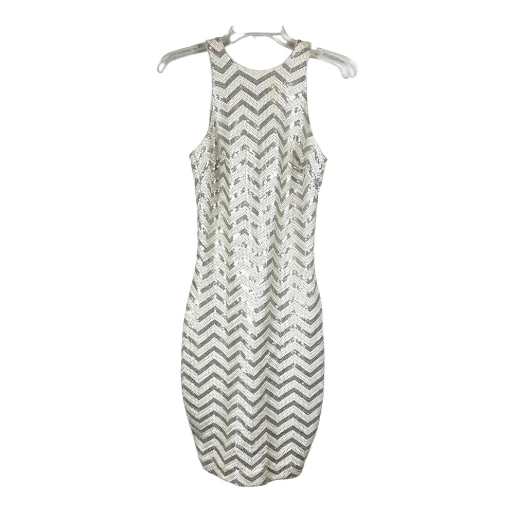 Alexia Admor Cream Sequin Bodycon Shift Dress Cocktail Womens Size XS